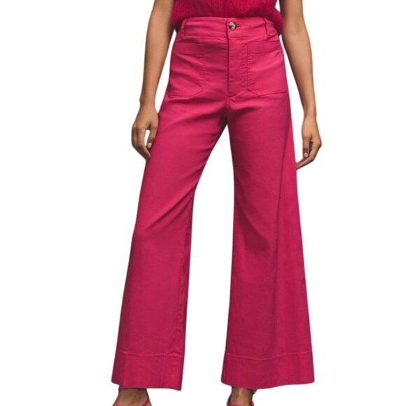 Maeve Anthropologie Colette Trouser Wide-Leg Pants Linen Pink Women Size 32 Tall - Picture 1 of 9